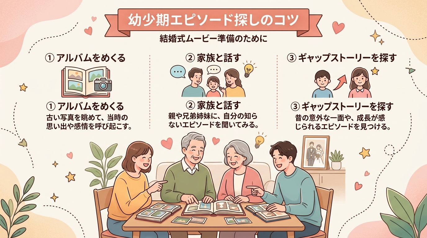 幼少期エピソード探しの3つのコツ図解