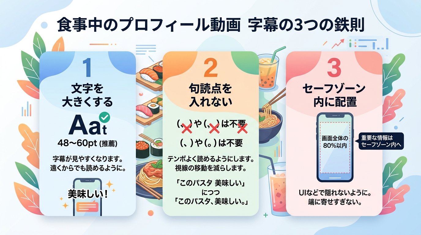 食事中ゲスト配慮と字幕マナーの3大注意点