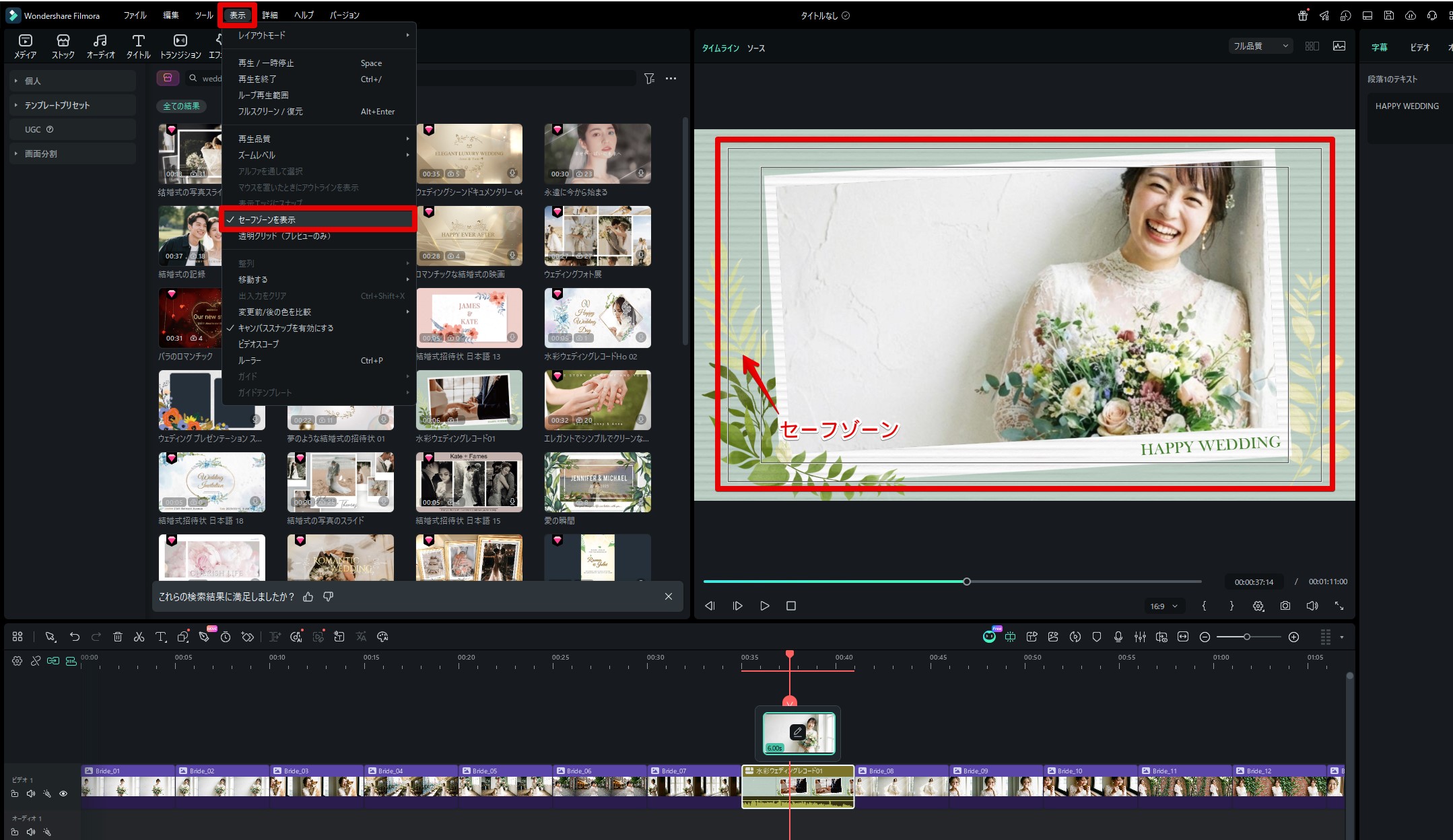 動画編集ソフトでのセーフゾーン(セーフエリア)表示設定実機画面