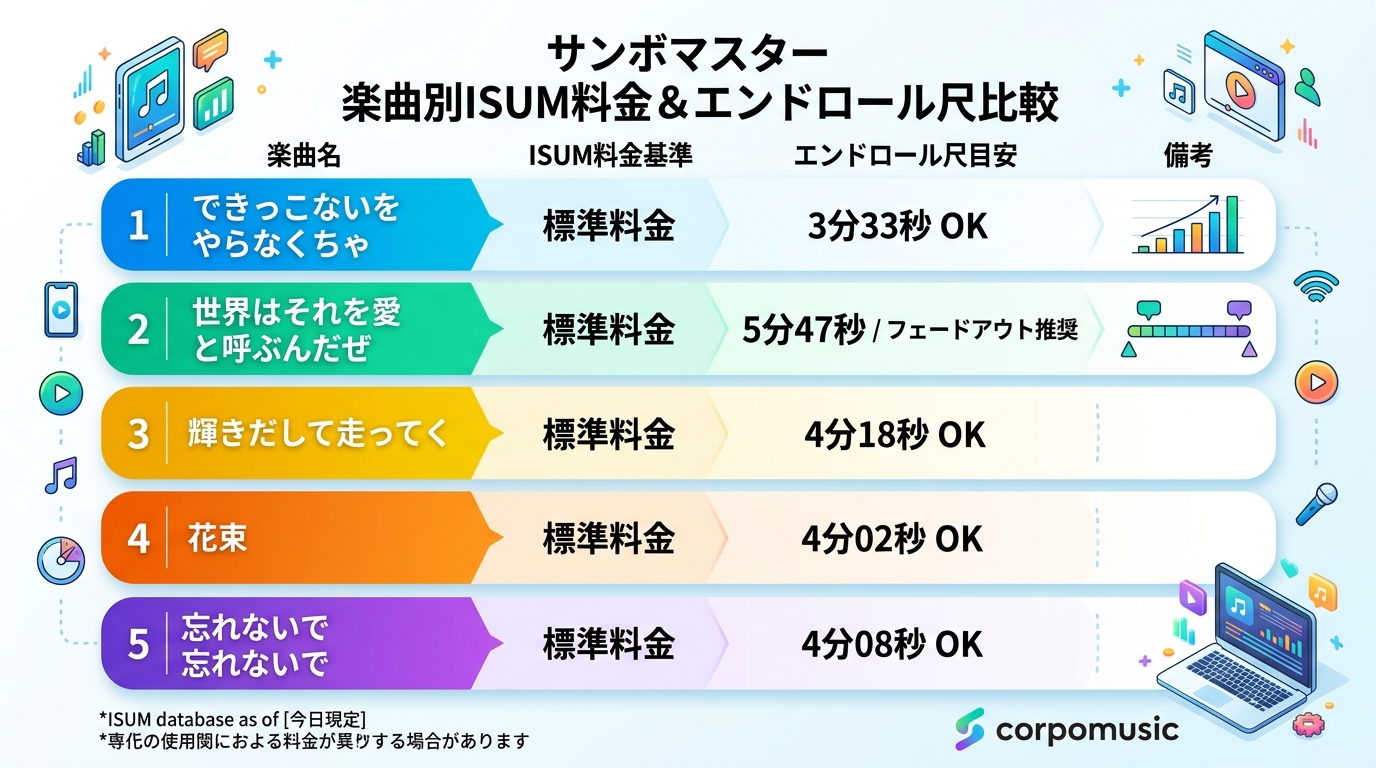 サンボマスター 結婚式エンドロールおすすめ人気曲・尺・ISUM料金比較表
