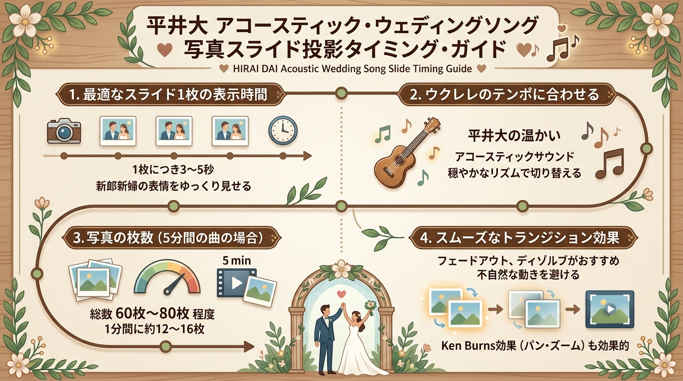 平井大アコースティックテンポに合わせた写真表示秒数と枚数同期ガイド図解