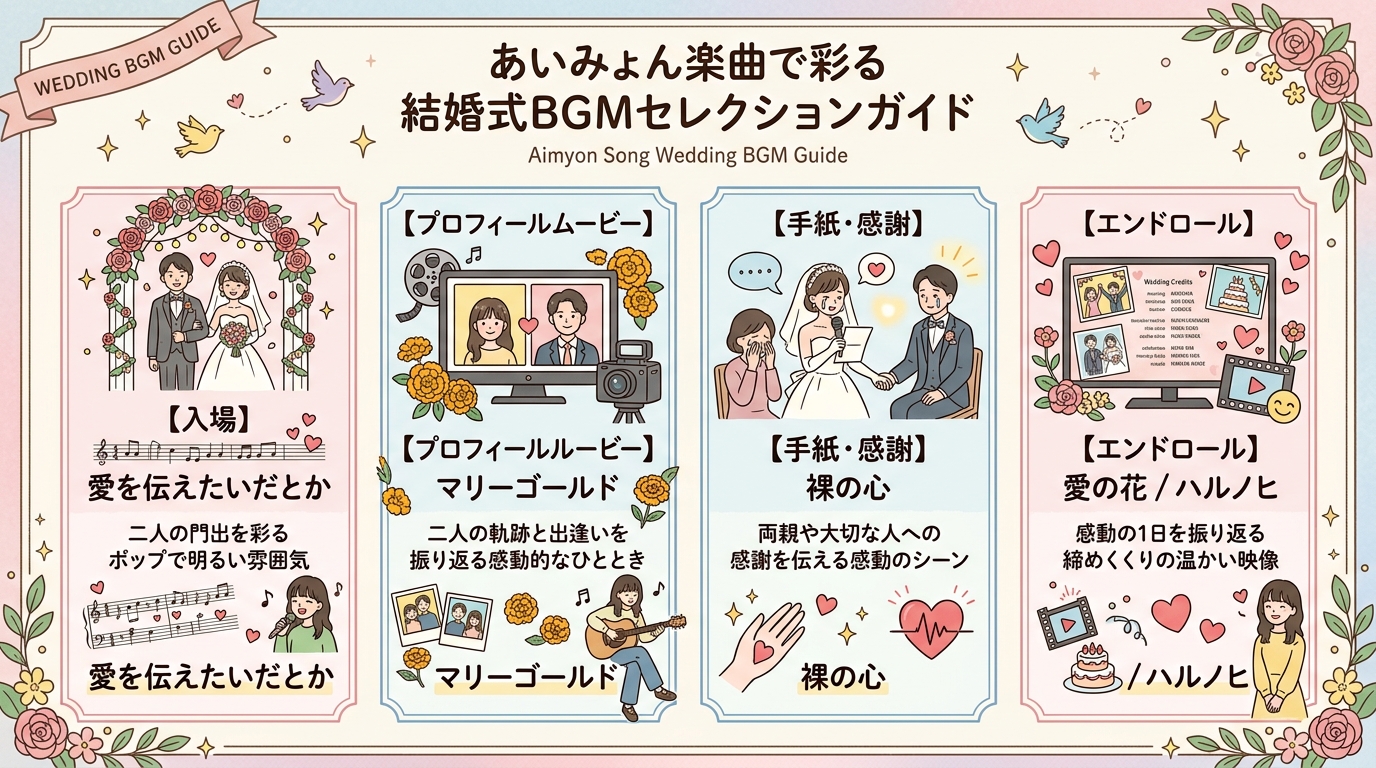 結婚式エンドロール・入場・手紙朗読別あいみょん選曲マップ図解