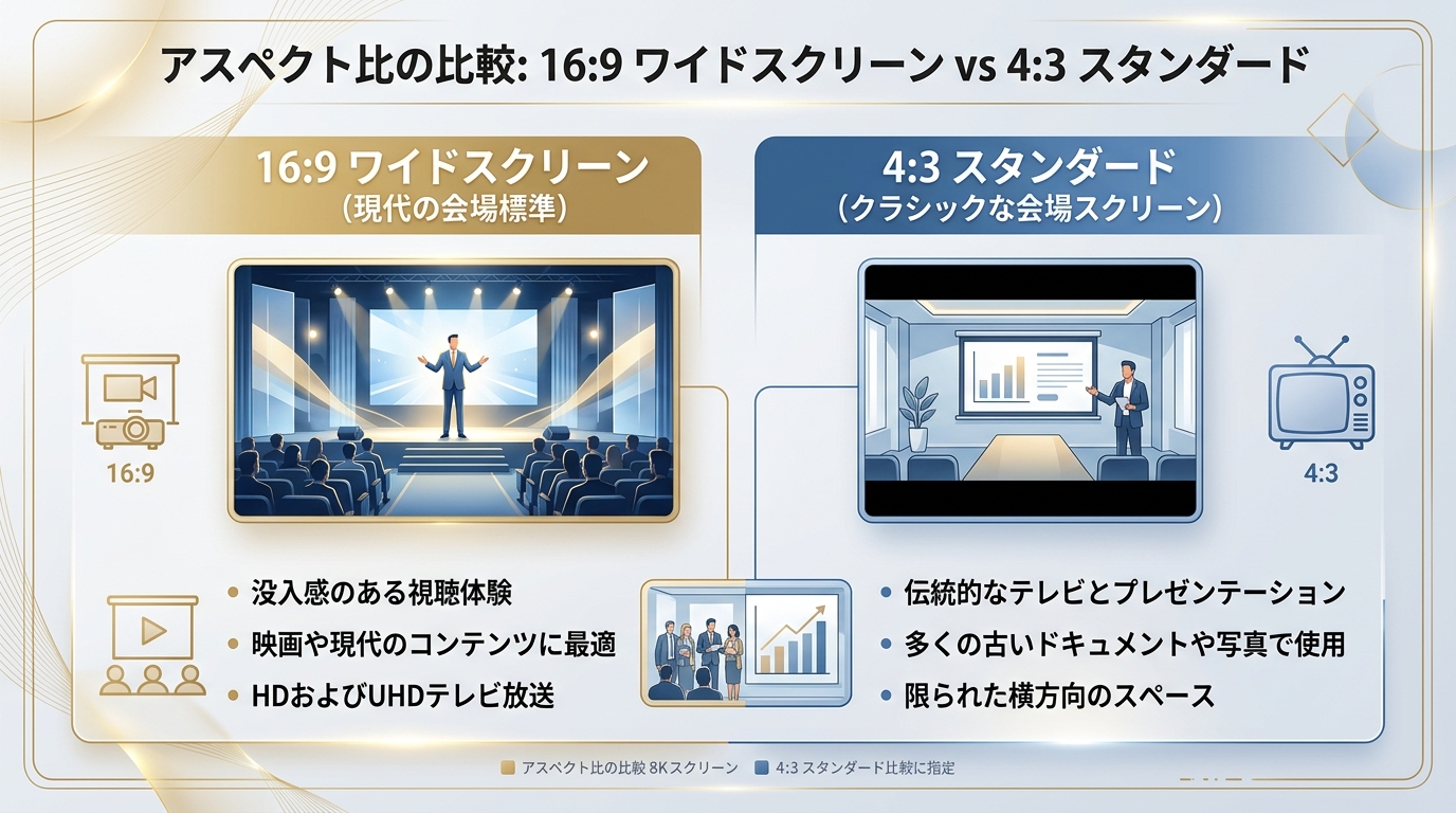 結婚式プロジェクター画面アスペクト比(16:9/4:3)の比較図解