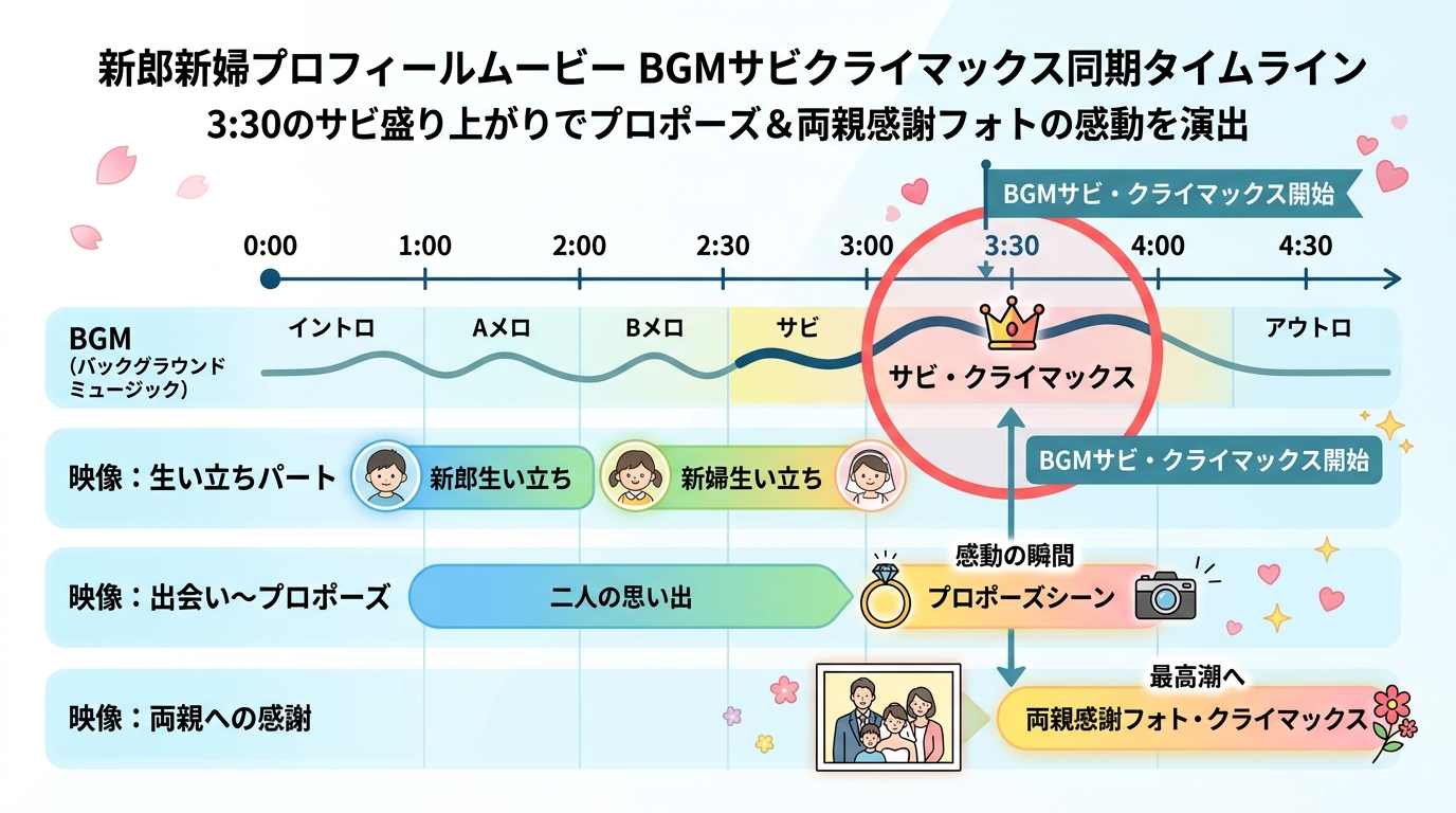 サビとクライマックス写真のタイムコード同期図解