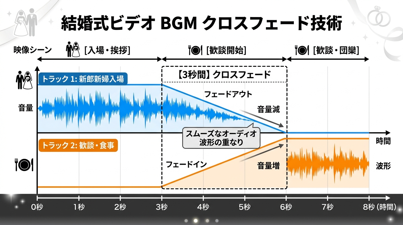 曲間を滑らかに繋ぐクロスフェード波形編集図解