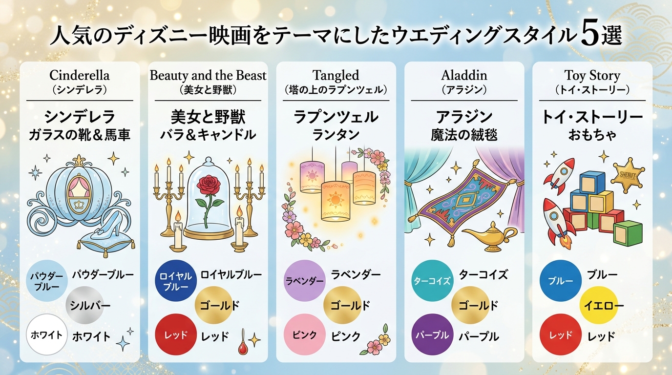ディズニー人気5大テーマ演出・モチーフ・カラーパレットガイド図解