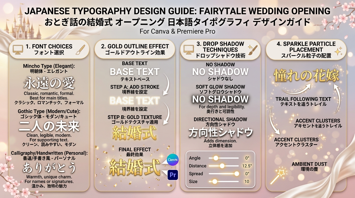 ディズニー風メルヘンフォント＆ゴールドフチ取り文字装飾図解