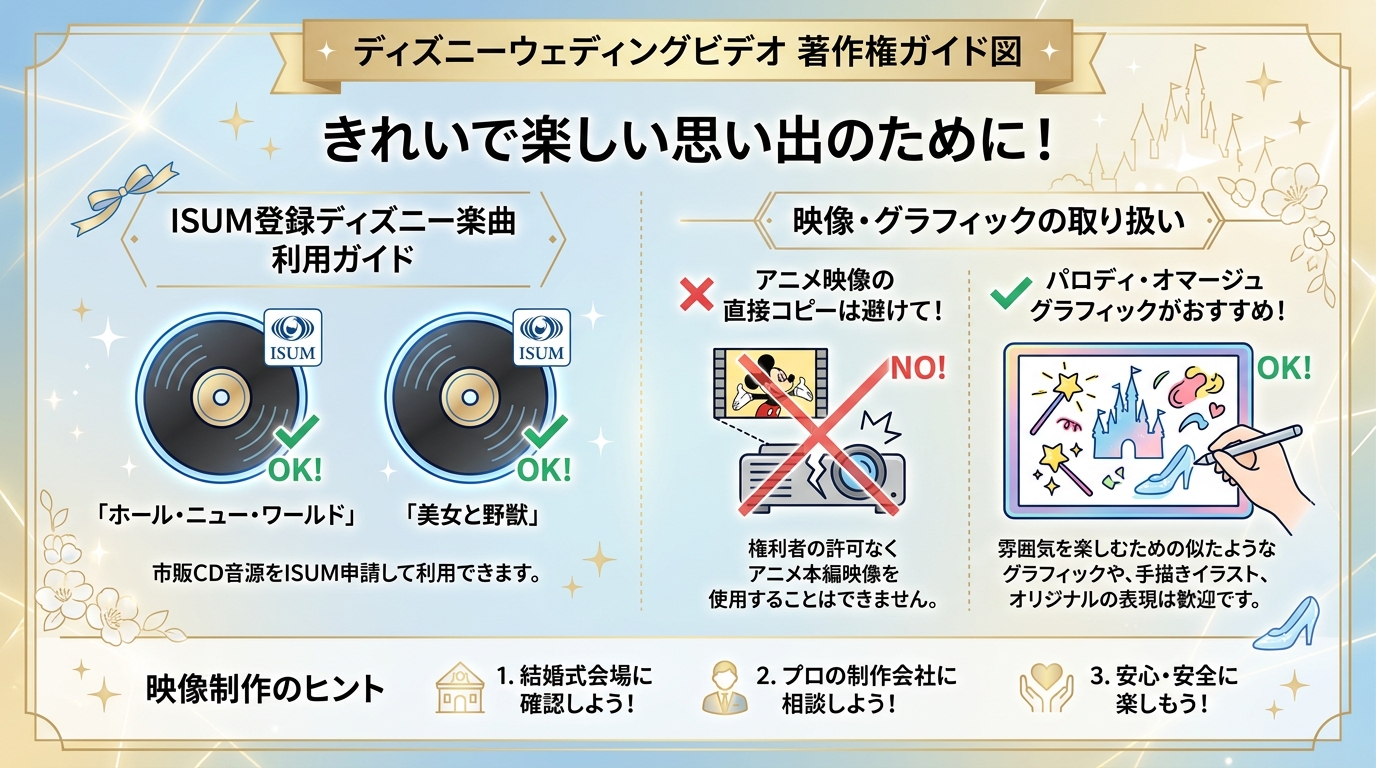 ディズニー人気名曲のISUM著作権申請と安全上映ルール図解