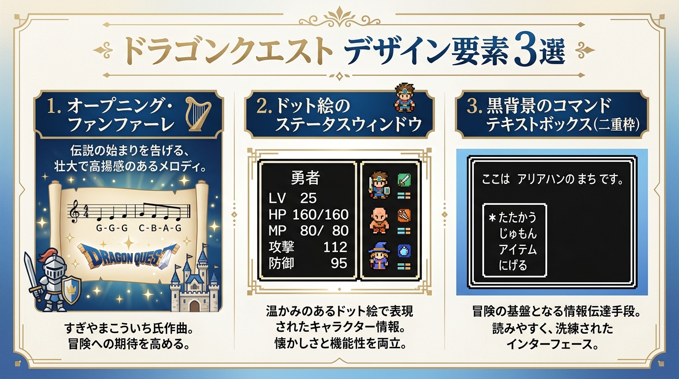ドラゴンクエスト風オープニングムービーの3大デザイン要素図解