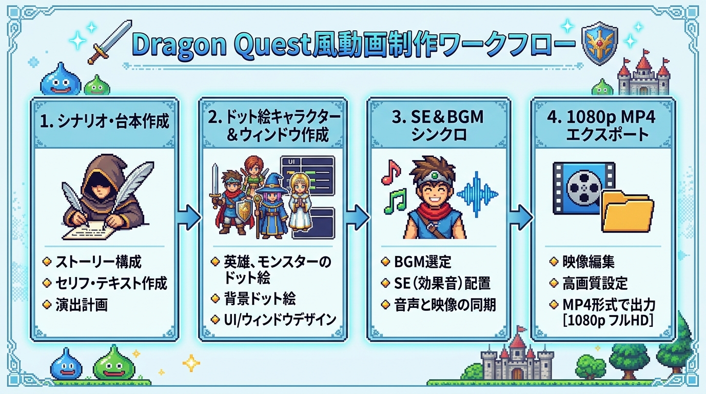 ドラゴンクエスト風結婚式オープニングムービーの自作4ステップ編集手順図解