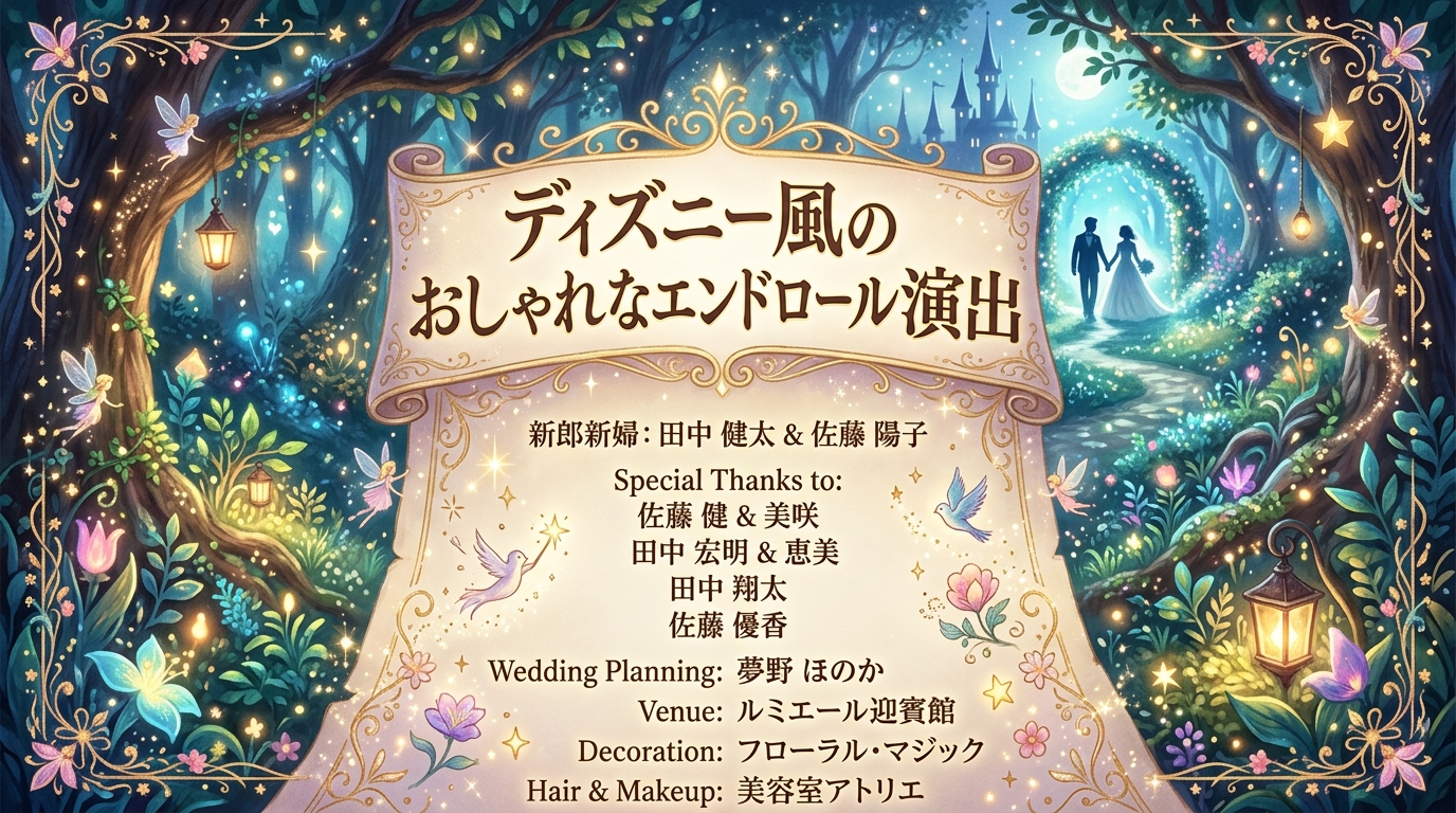ディズニー風結婚式エンドロールの上映画面スチル