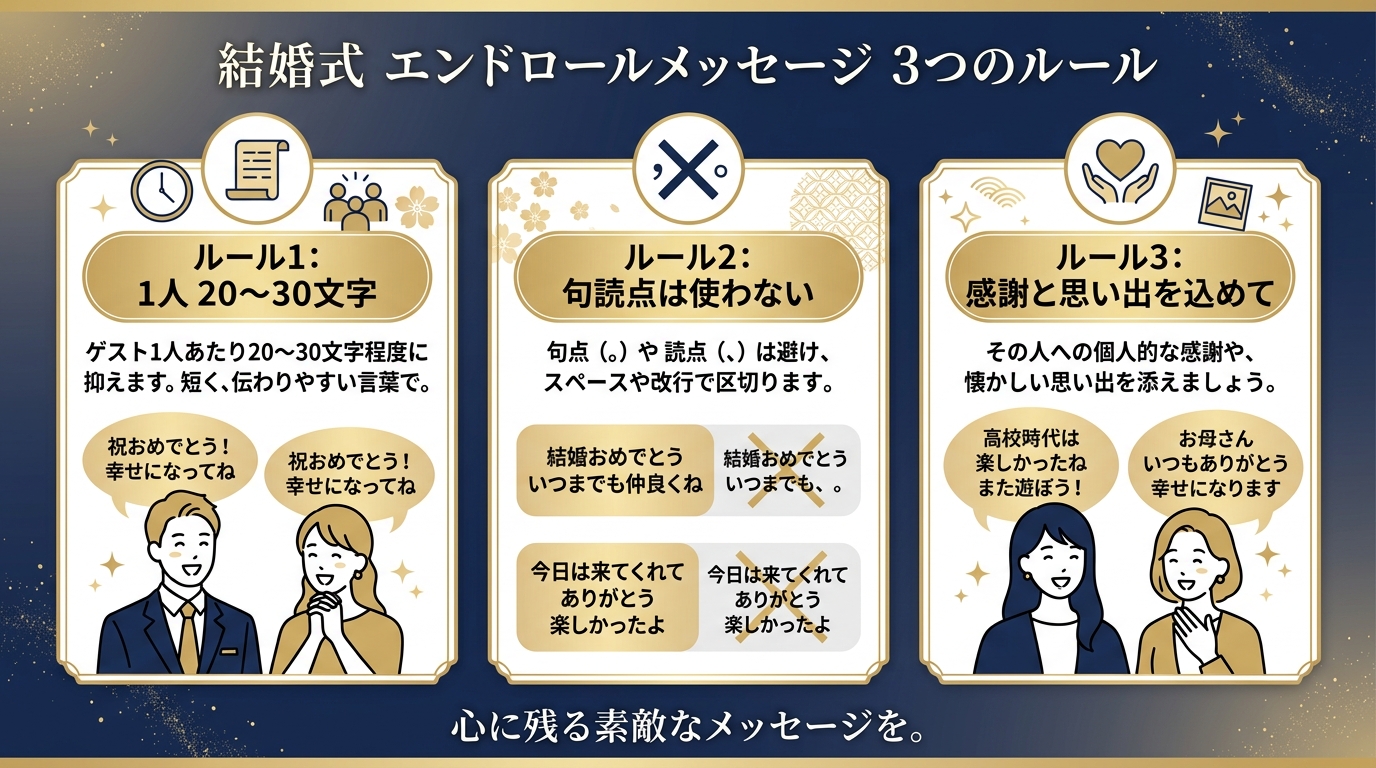結婚式エンドロールメッセージ作成の3大ルール図解