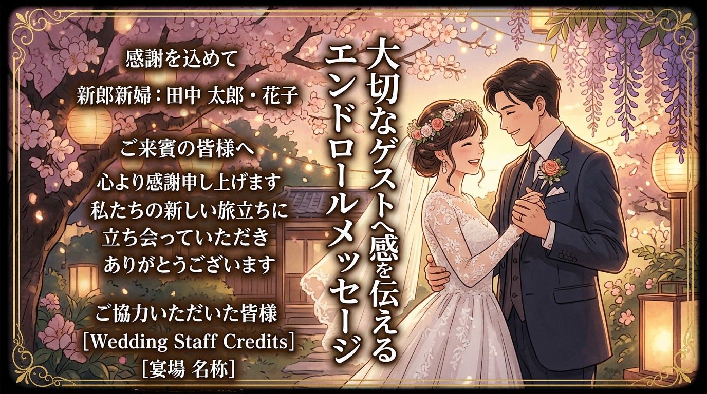 感謝メッセージが入った結婚式エンドロールムービーの上映画面スチル