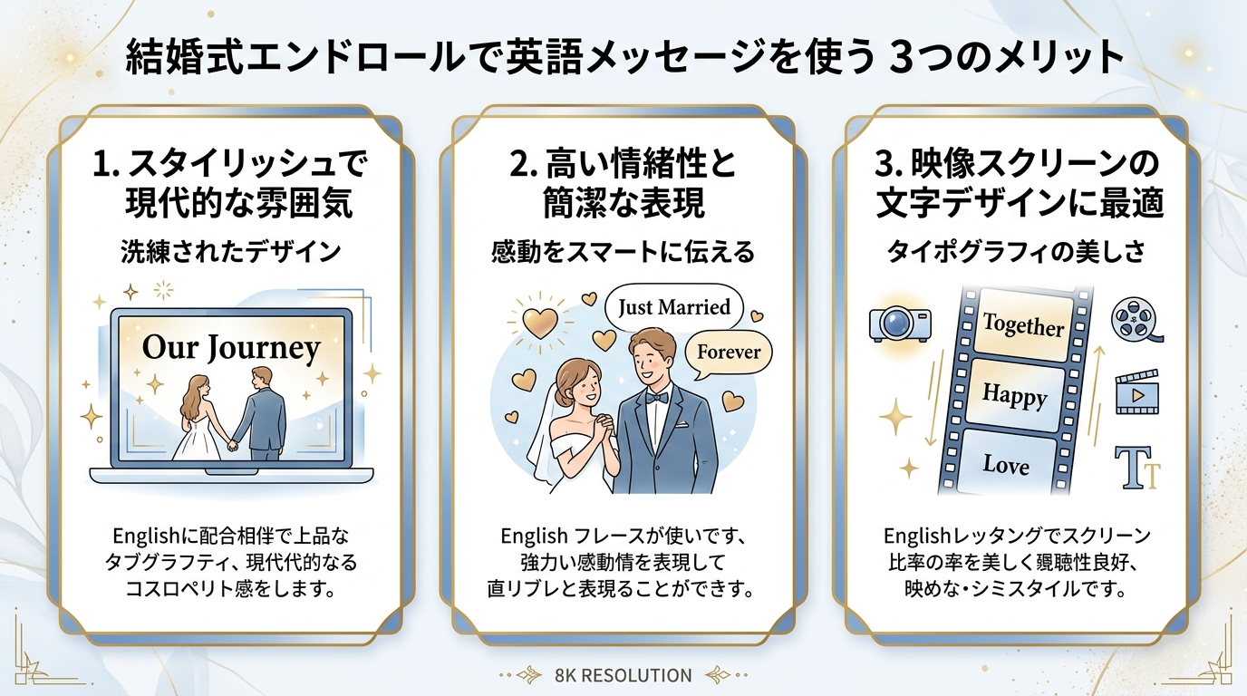 結婚式エンドロールで英語メッセージを使う3つのメリット図解