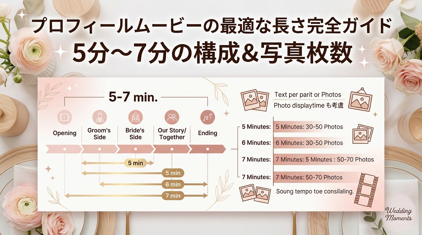 結婚式プロフィールムービーの最適な長さ完全ガイド|5分〜7分の構成時間と写真枚数の計算