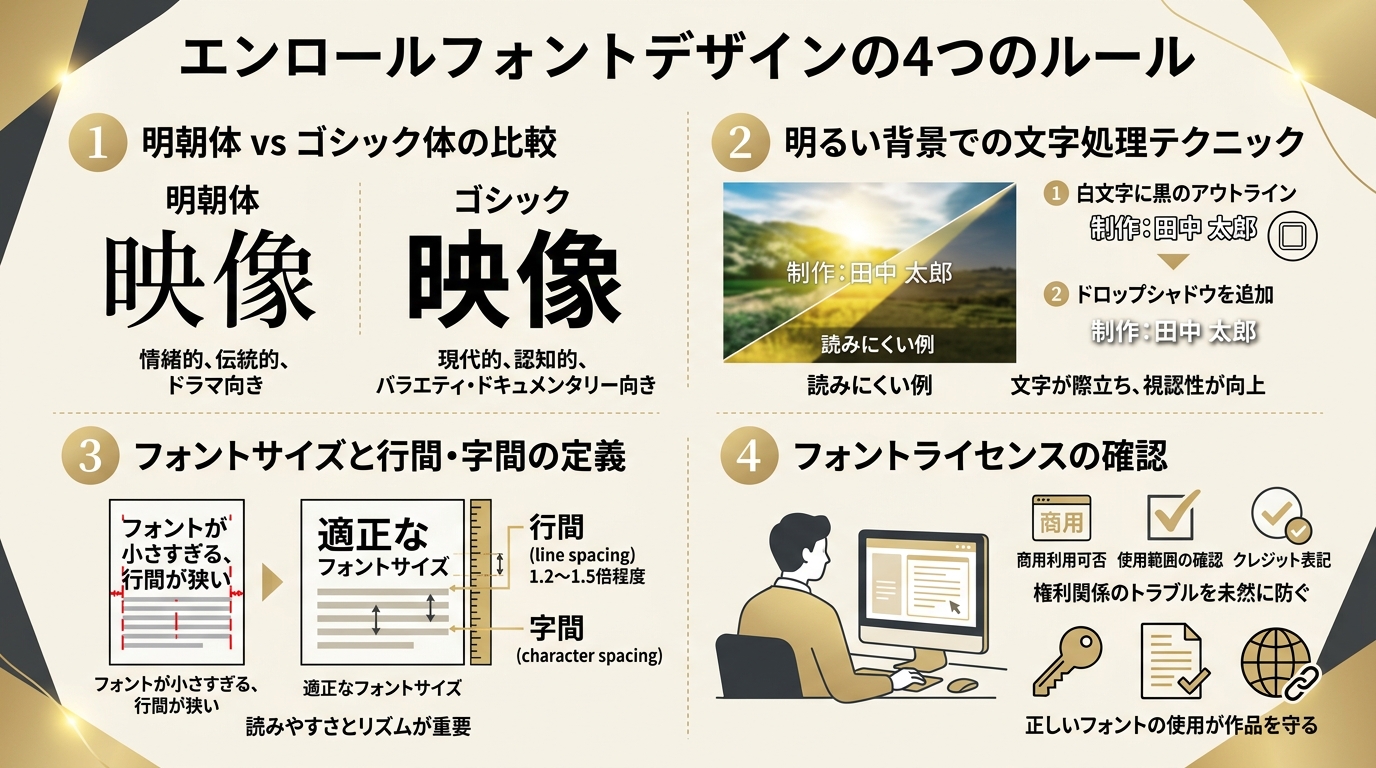 エンドロールフォントの視認性4つの黄金ルール図解