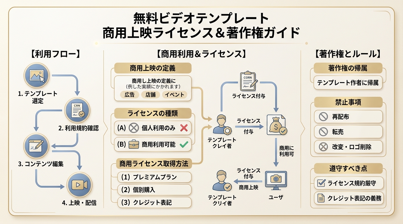 無料テンプレート付属音源の著作権商用上映ルール図解