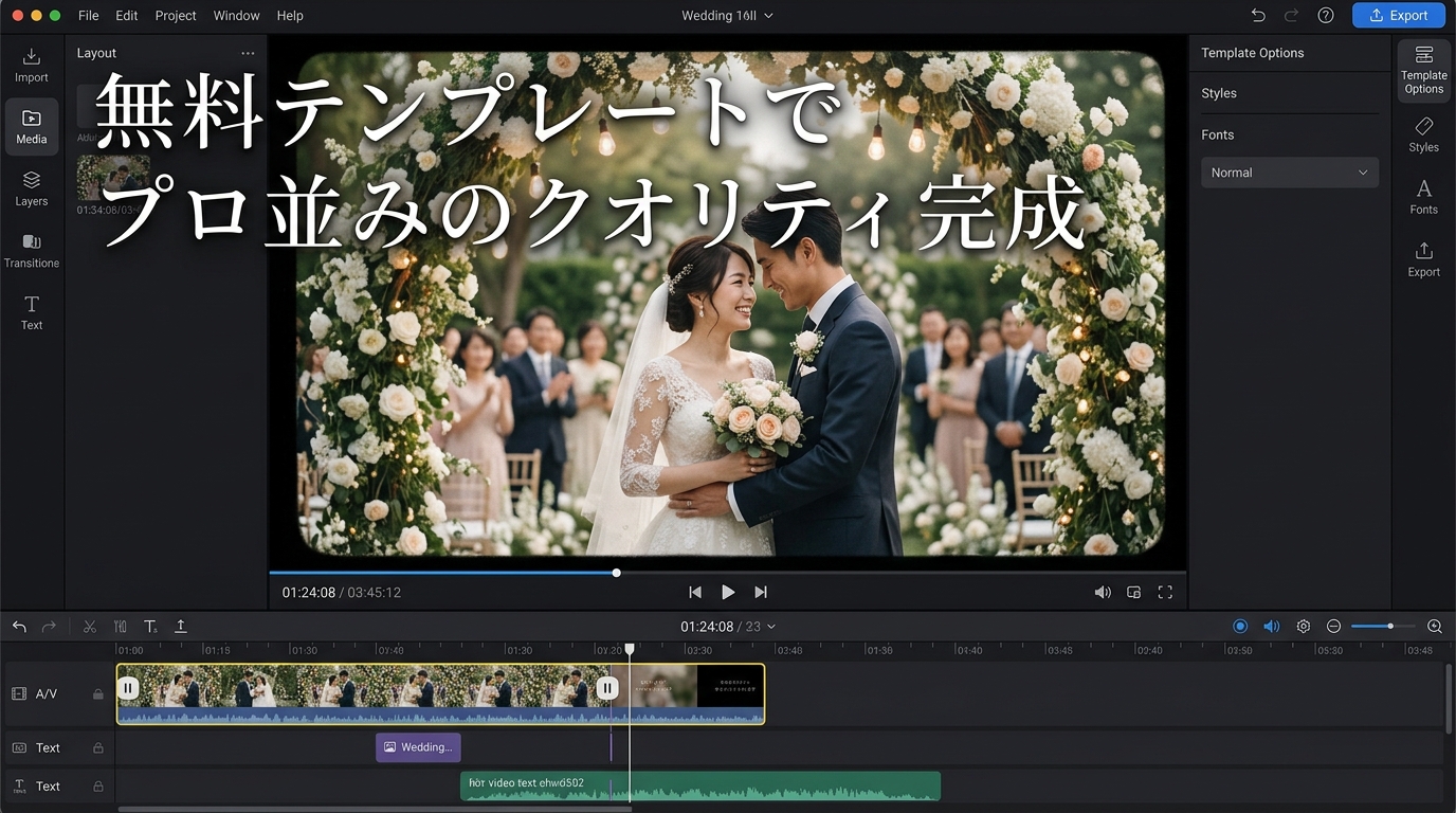 無料テンプレートで制作された結婚式プロフィールムービーの上映画面スチル