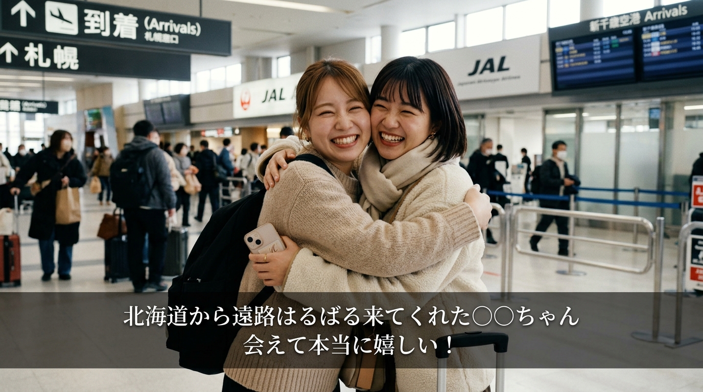 遠方友人メッセージプロフィールムービー画面一コマ実例(写真と字幕テロップ配置)