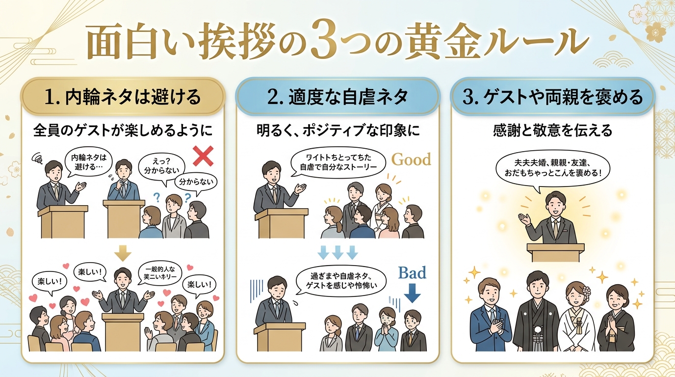 結婚式オープニングムービーの面白いコメント制作3大黄金ルール図解
