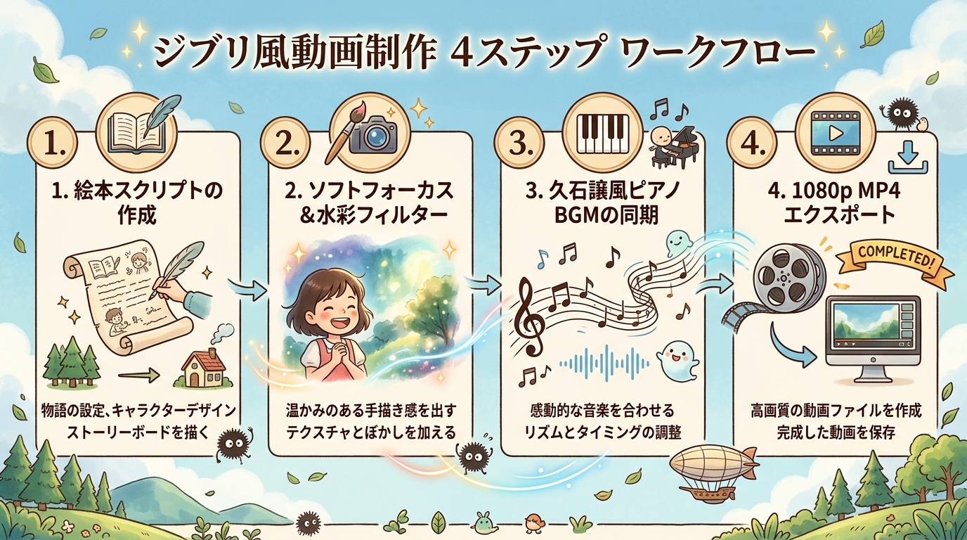 ジブリ風結婚式オープニングムービーの自作4ステップ編集手順図解
