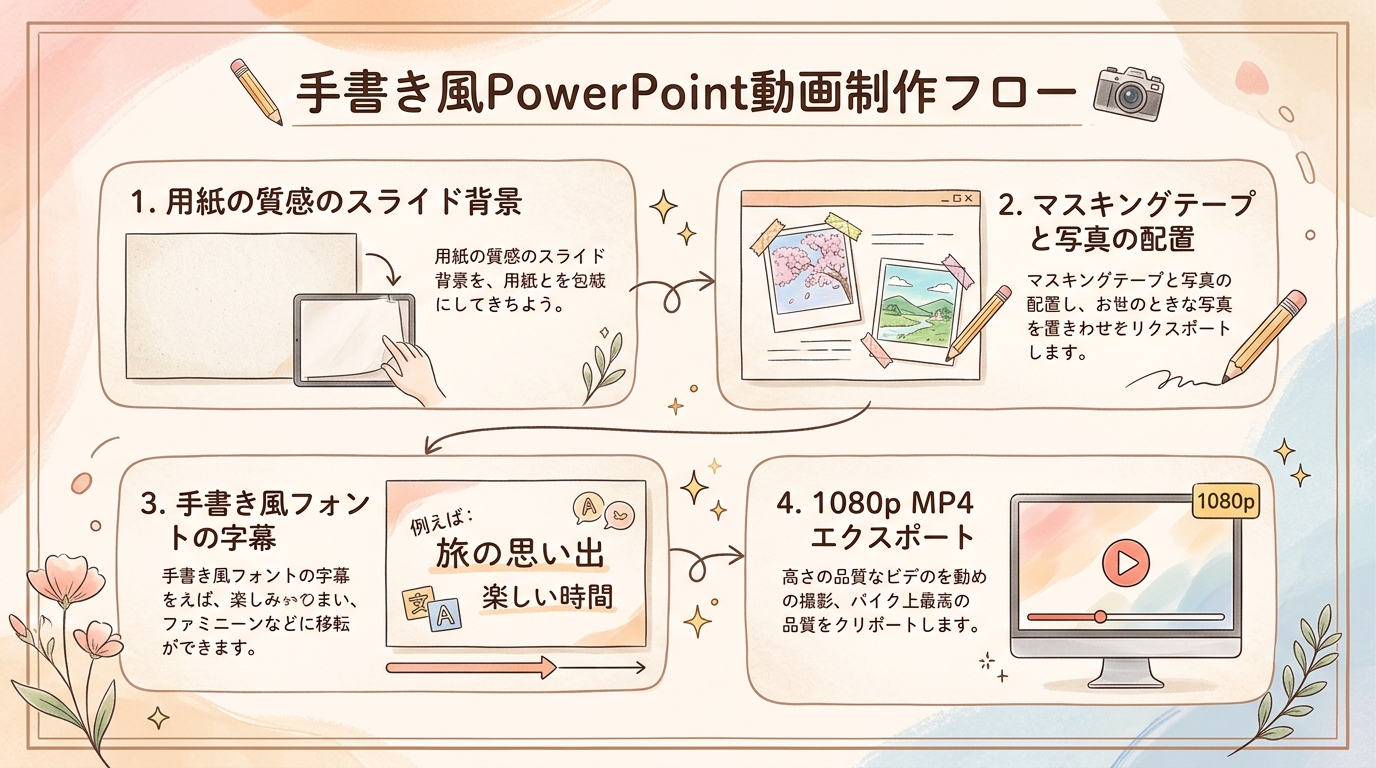 PowerPointでの手書き風スライド作成4ステップ手順図解