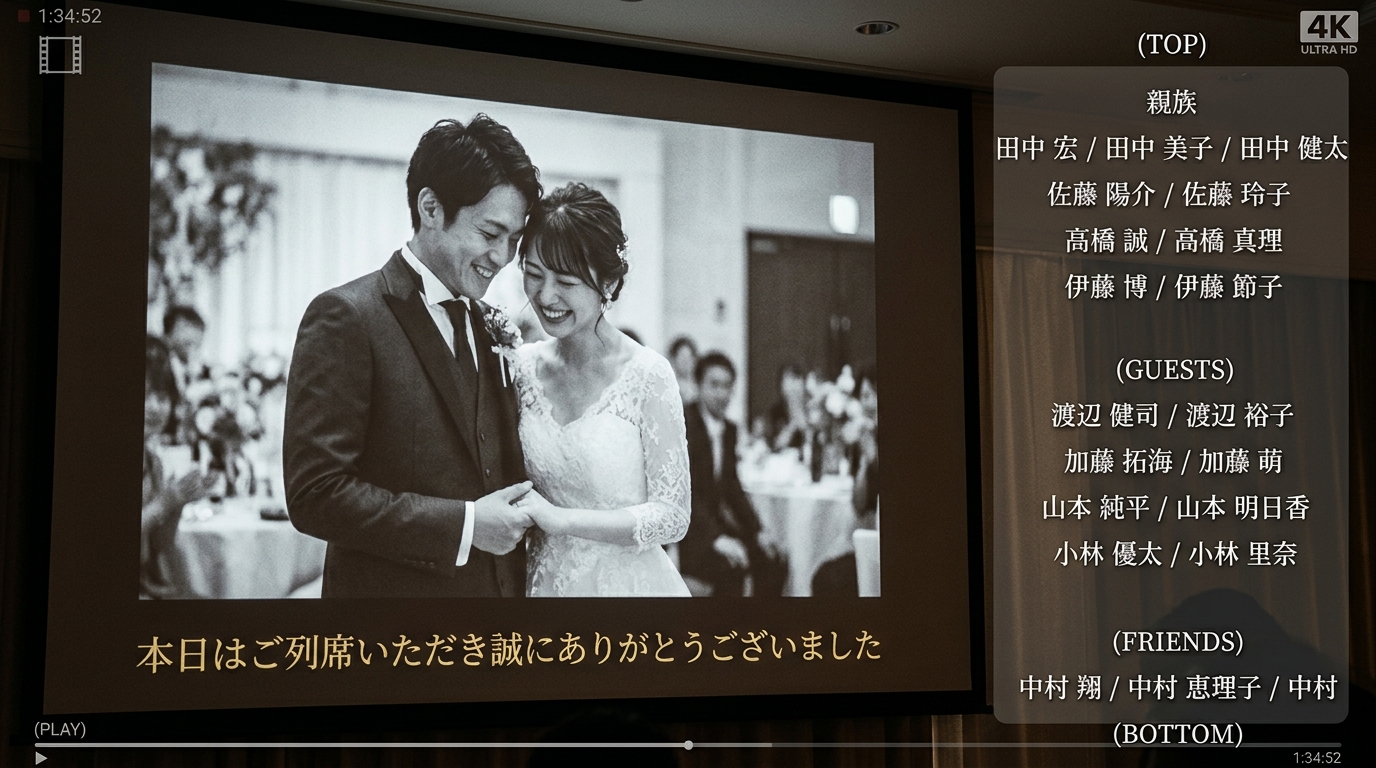 Official髭男dism楽曲に乗せた結婚式エンドロールクレジット画面スチル
