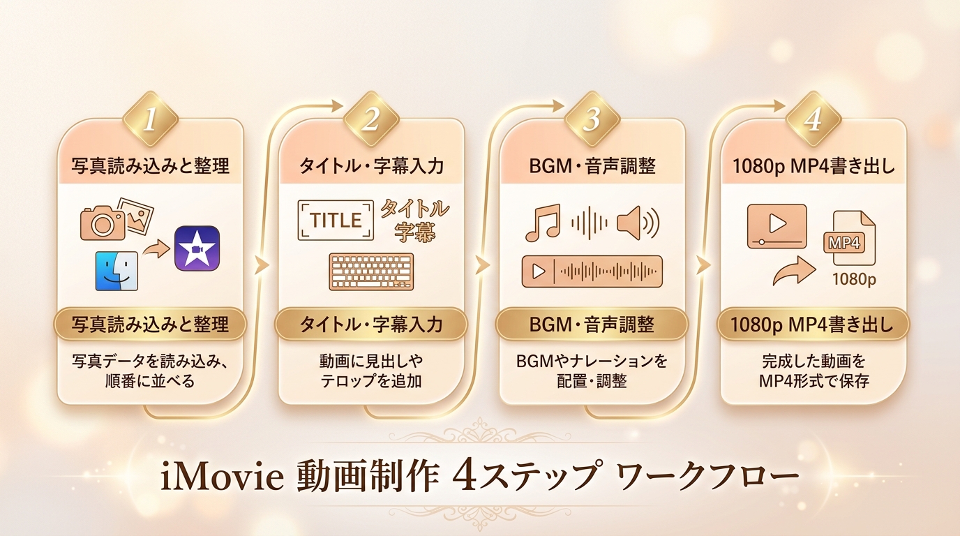 iMovieプロフィールムービー自作の4ステップ組み立て手順図解