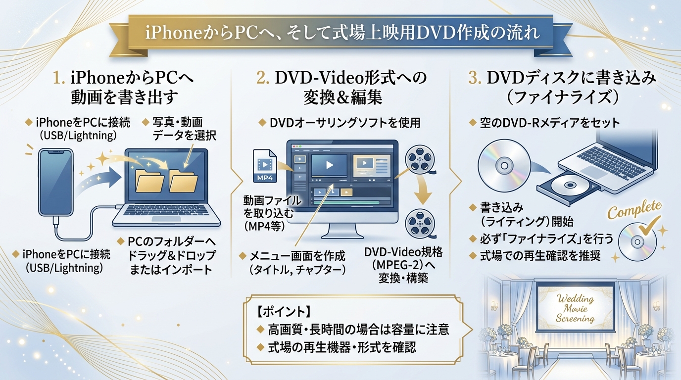 iPhone動画をPCへ転送し式場用DVD-Video形式へ焼き付ける手順図解