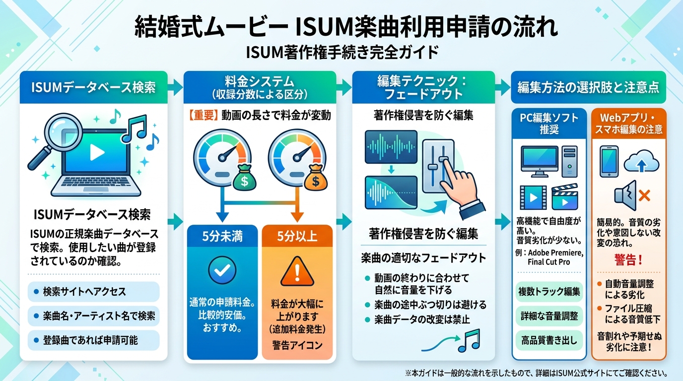 結婚式ムービー音楽著作権ISUM申請とPC編集ソフトのトラブル回避フロー