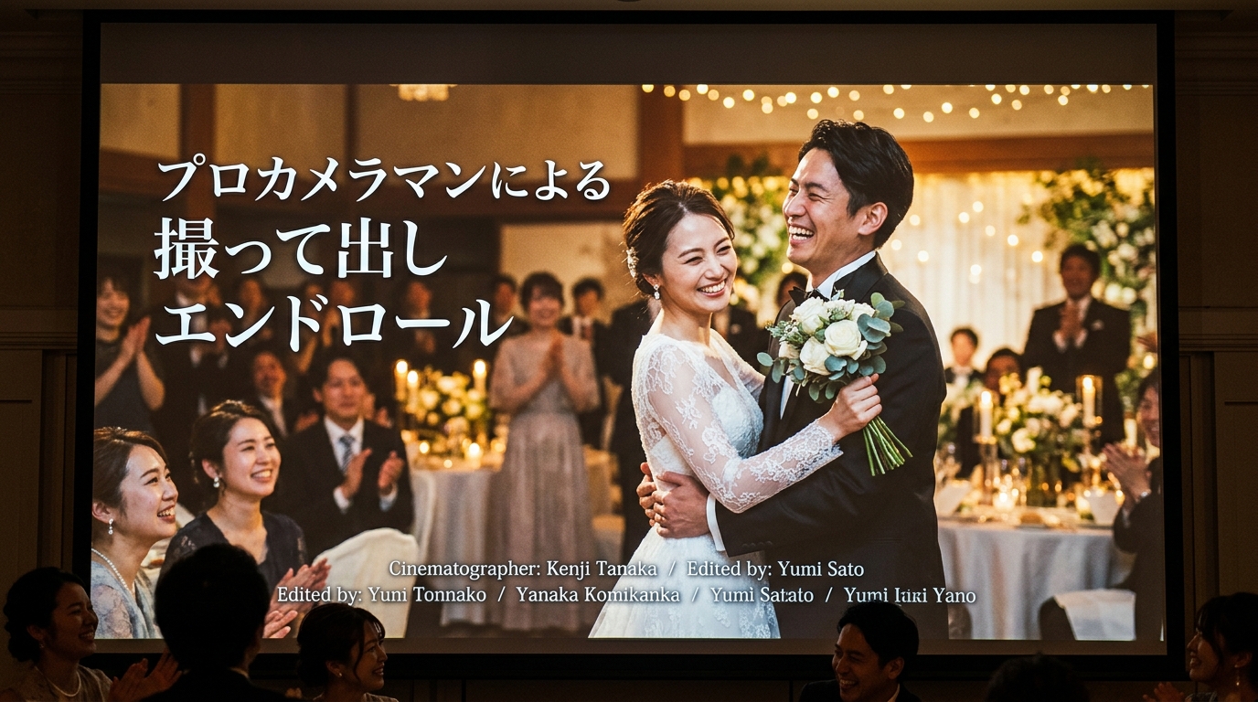 日本総合テレビ(JTT)が撮影した結婚式撮って出しエンドロールの上映画面スチル