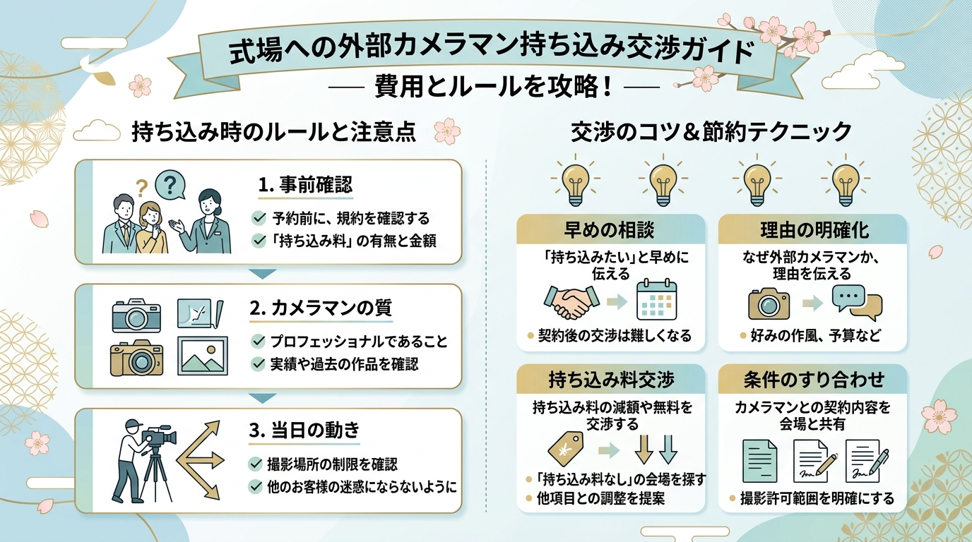 結婚式場への外部撮影カメラマン持ち込み料交渉ノウハウ図解