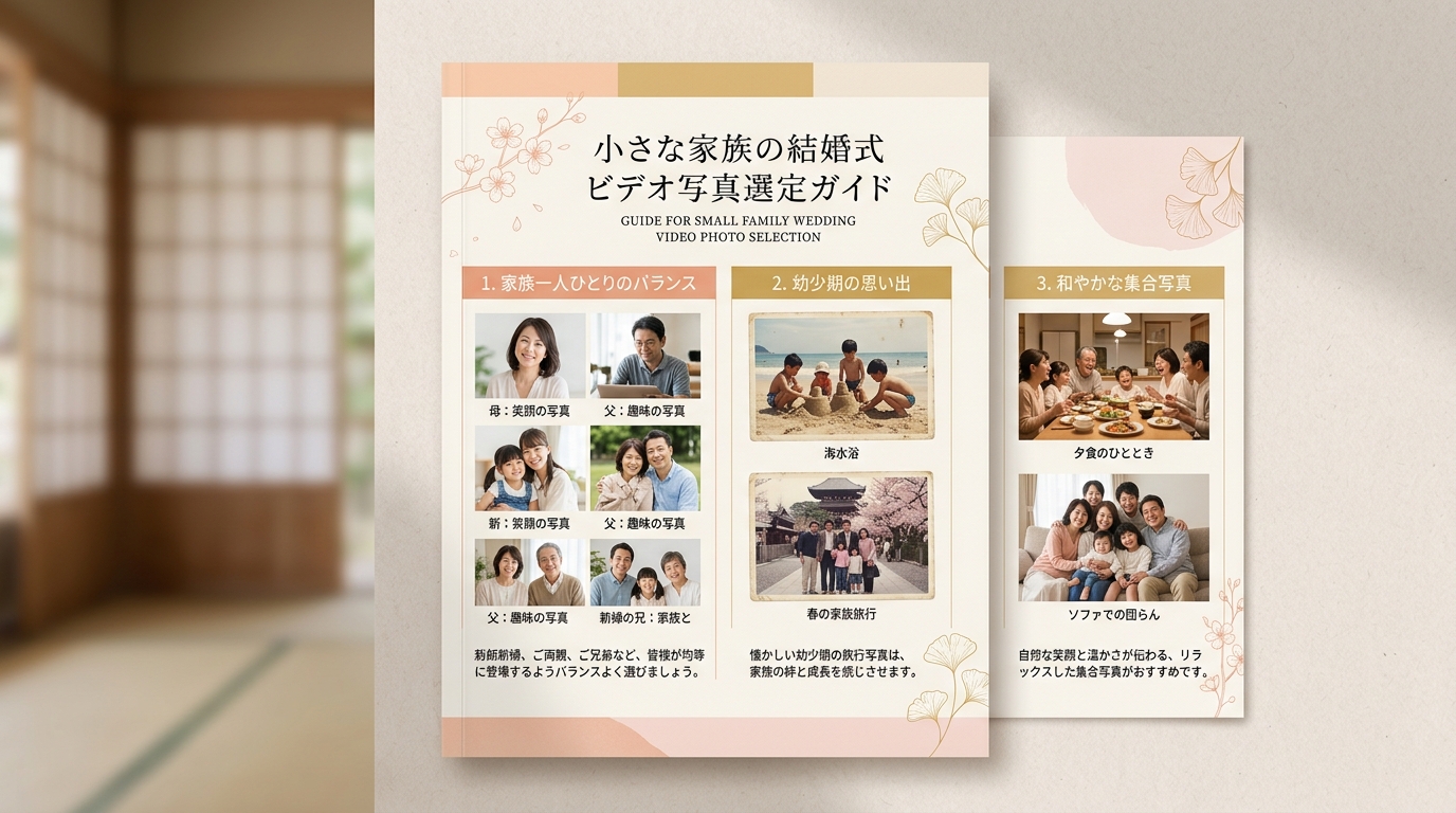 家族婚オープニングの写真枚数割り当てと公平な選定ルール図解