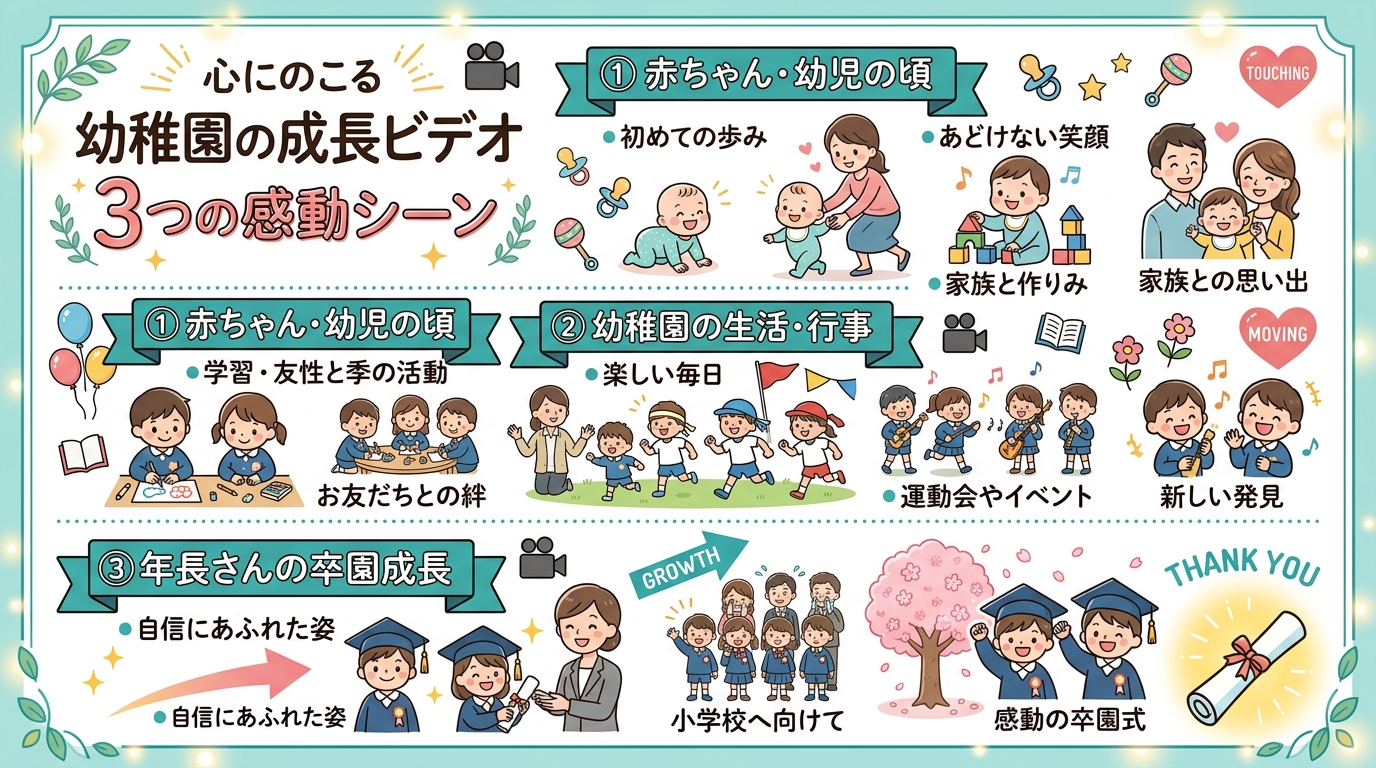 卒園式・子供の成長ムービーの3大感動構成図解