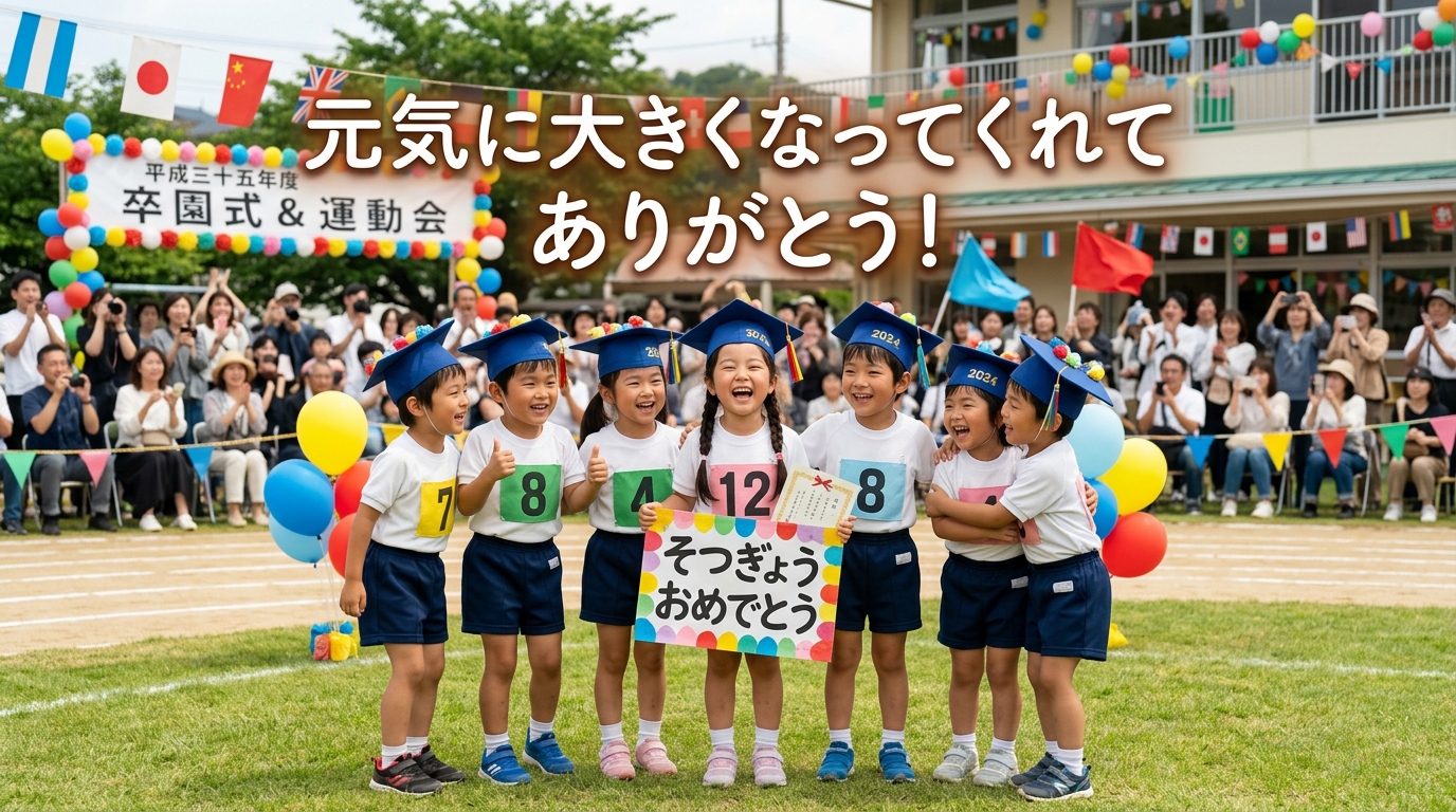 PowerPointで作成した卒園式・子供の成長ムービーの上映画面スチル