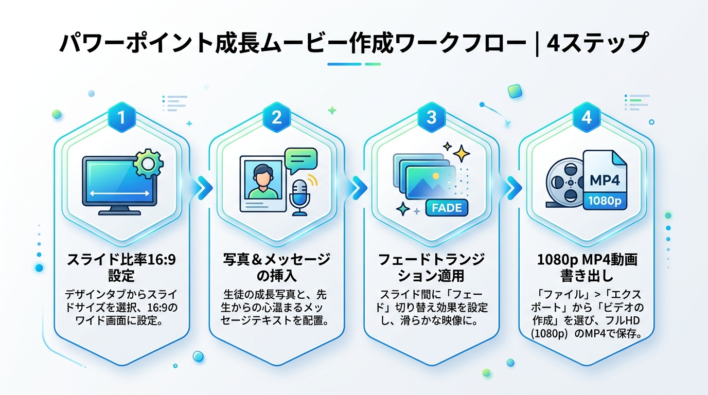 PowerPointで作る卒園スライドショーの自作4ステップ手順図解