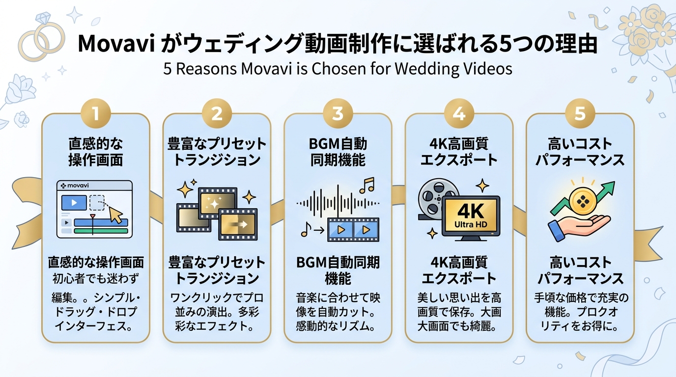 Movaviが結婚式ムービー自作で選ばれる5つの理由図解