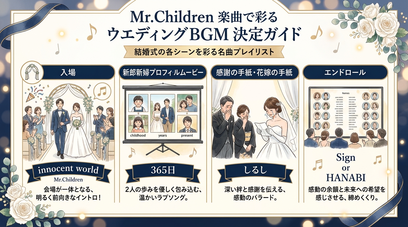 結婚式エンドロール・入場・手紙朗読別ミスチル選曲マップ図解