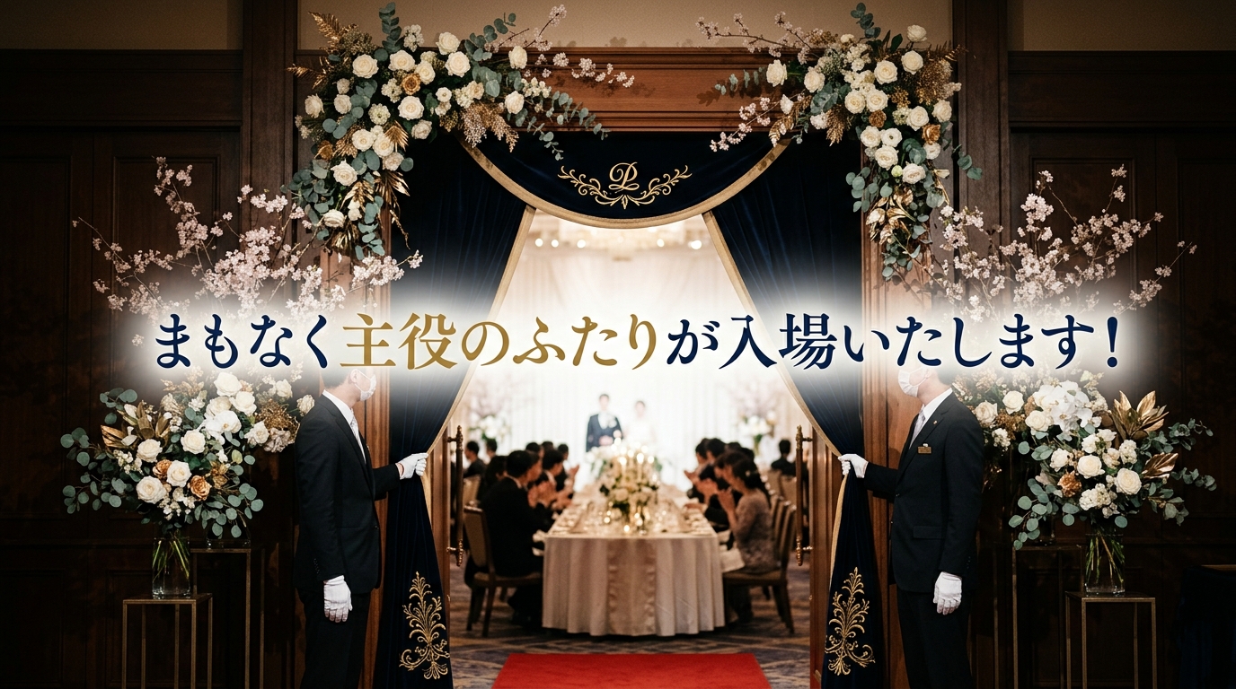 入場直前カウントダウンコメント入りの結婚式オープニングムービー上映画面スチル
