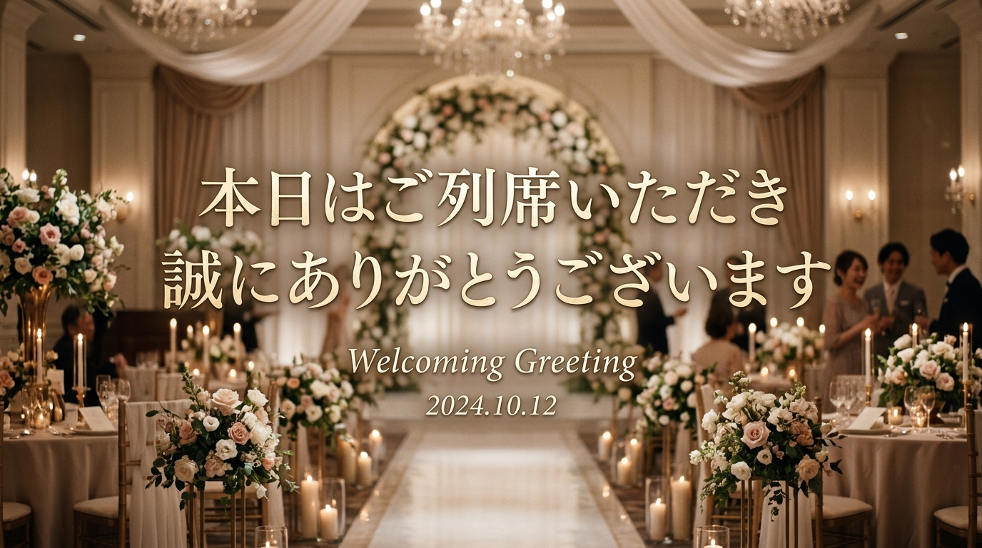 歓迎挨拶コメント入りの結婚式オープニングムービー上映画面スチル