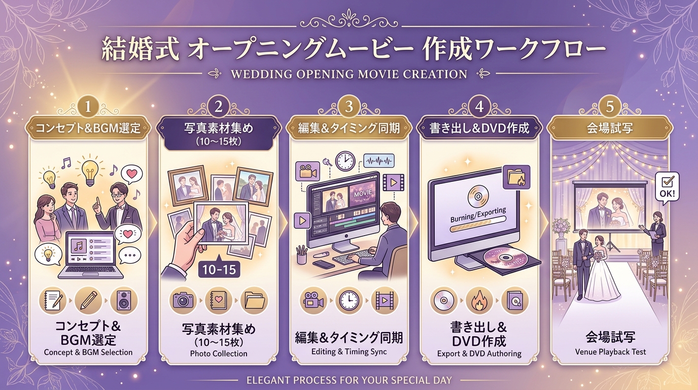 結婚式オープニングムービー自作5ステップフロー図解