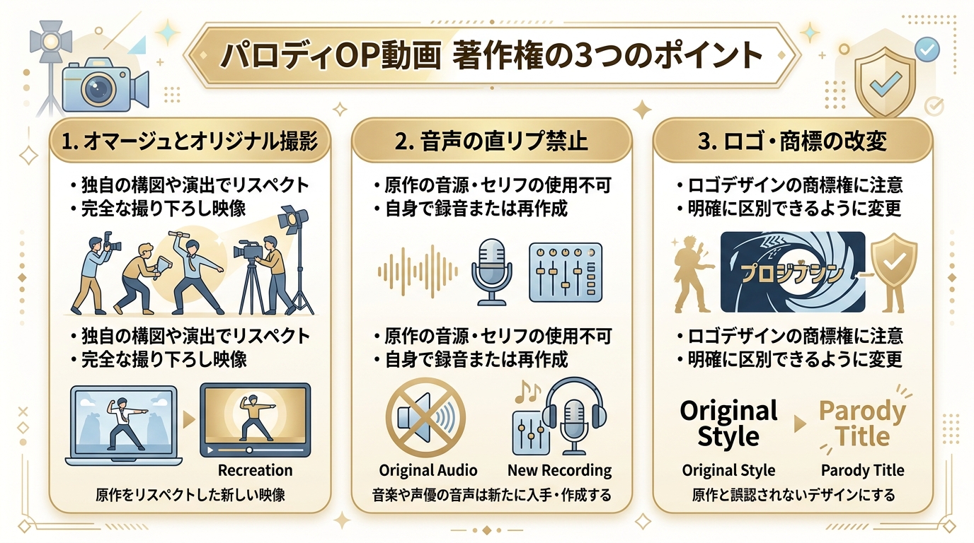 結婚式オープニングムービーパロディ自作の3大著作権原則図解