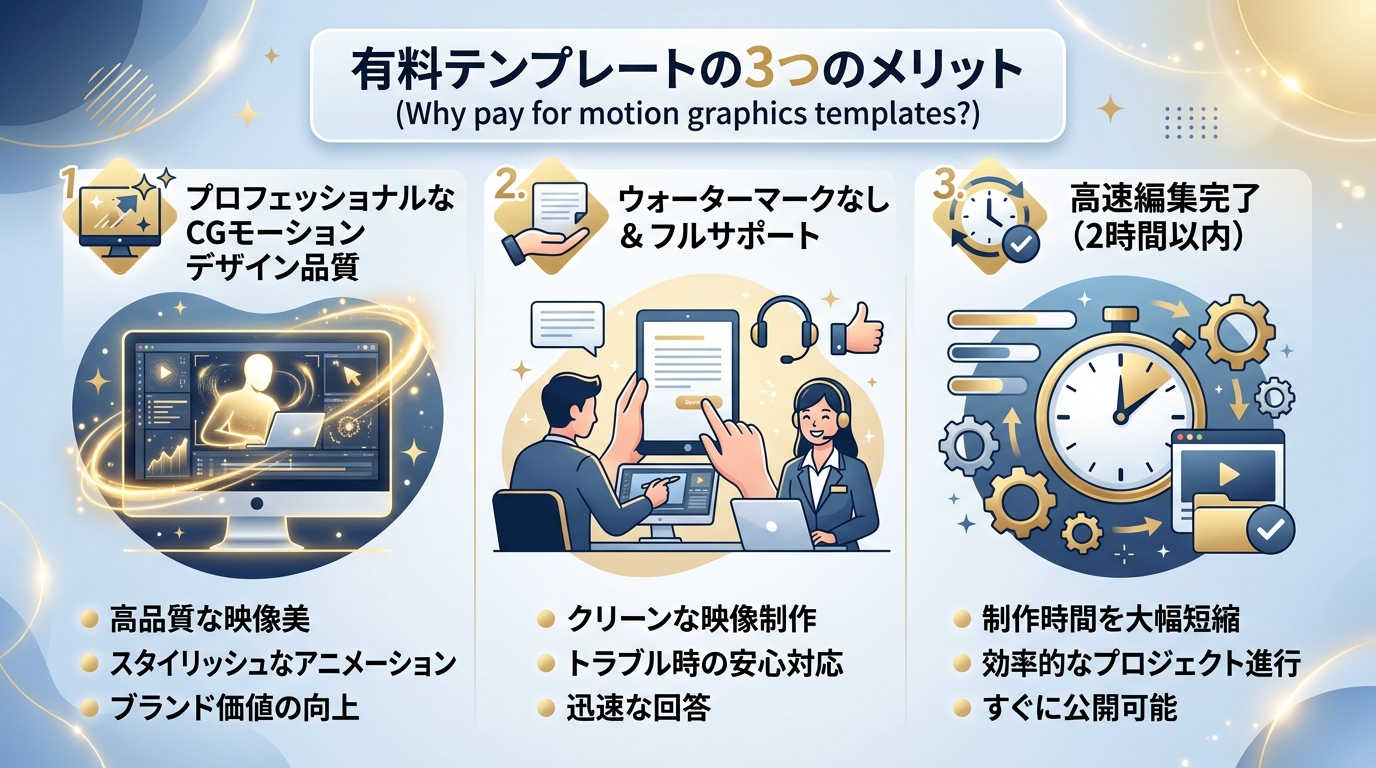プロフィールムービー有料テンプレートを選ぶ3大メリット図解