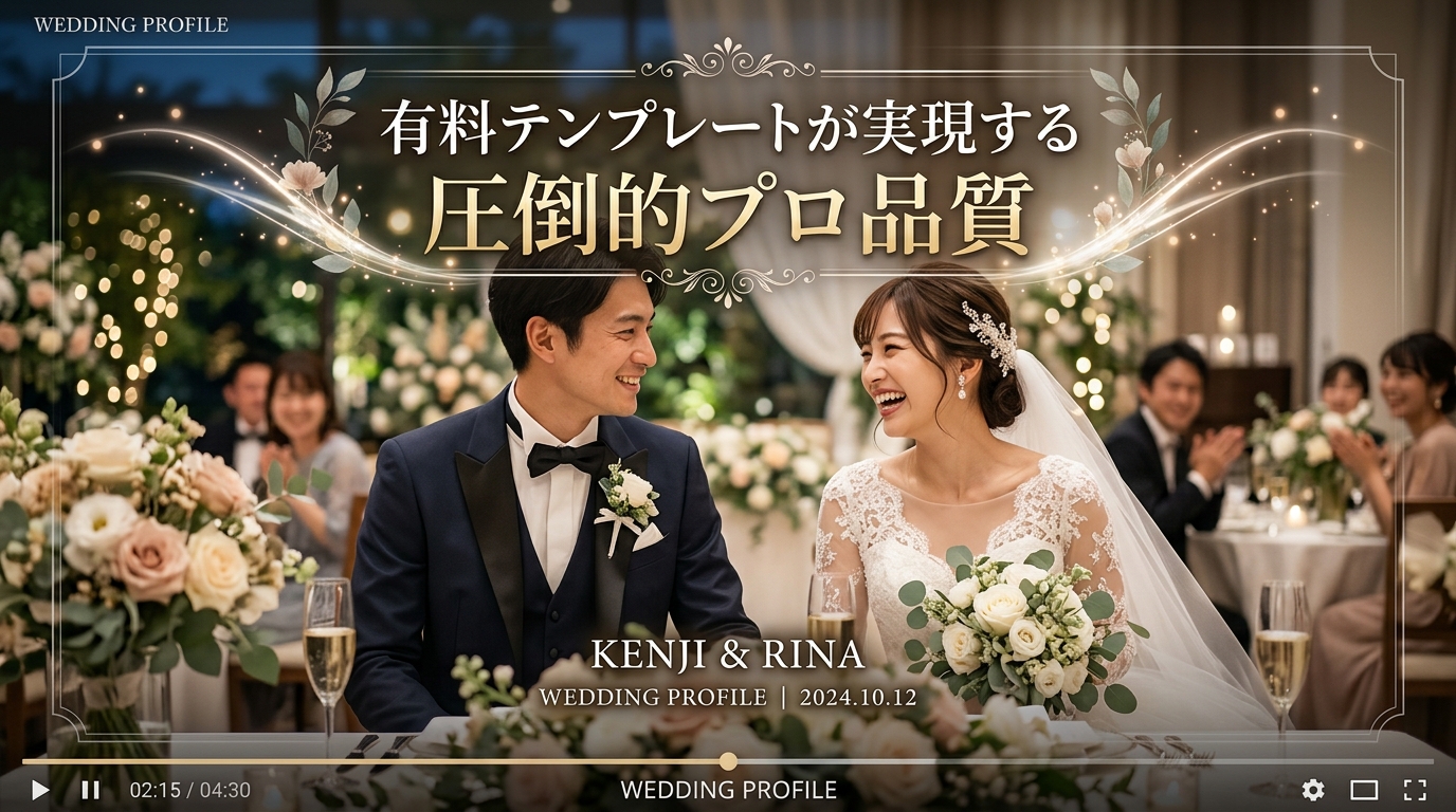 有料テンプレートで制作された結婚式プロフィールムービーの上映画面スチル