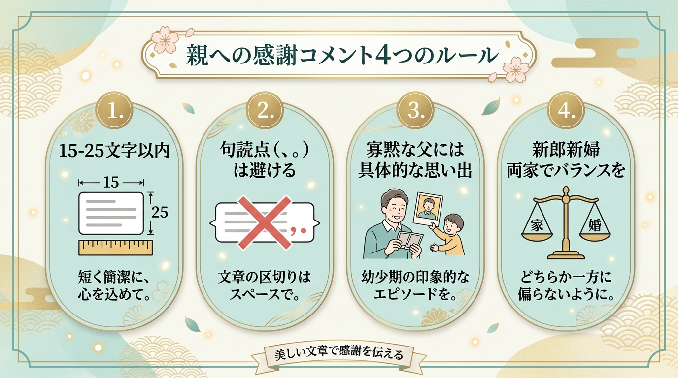 失敗しない両親感謝コメント4つの作成ルール図解