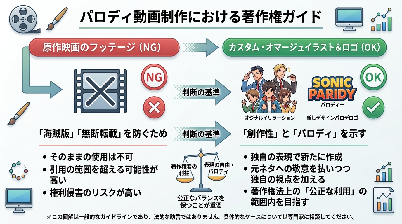 パロディオープニングムービーの著作権OK/NG境界線ルール図解