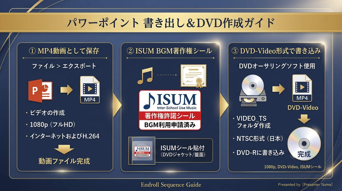 PowerPoint動画MP4 1080p出力とDVD-Video形式書き出し・ISUMシール図解