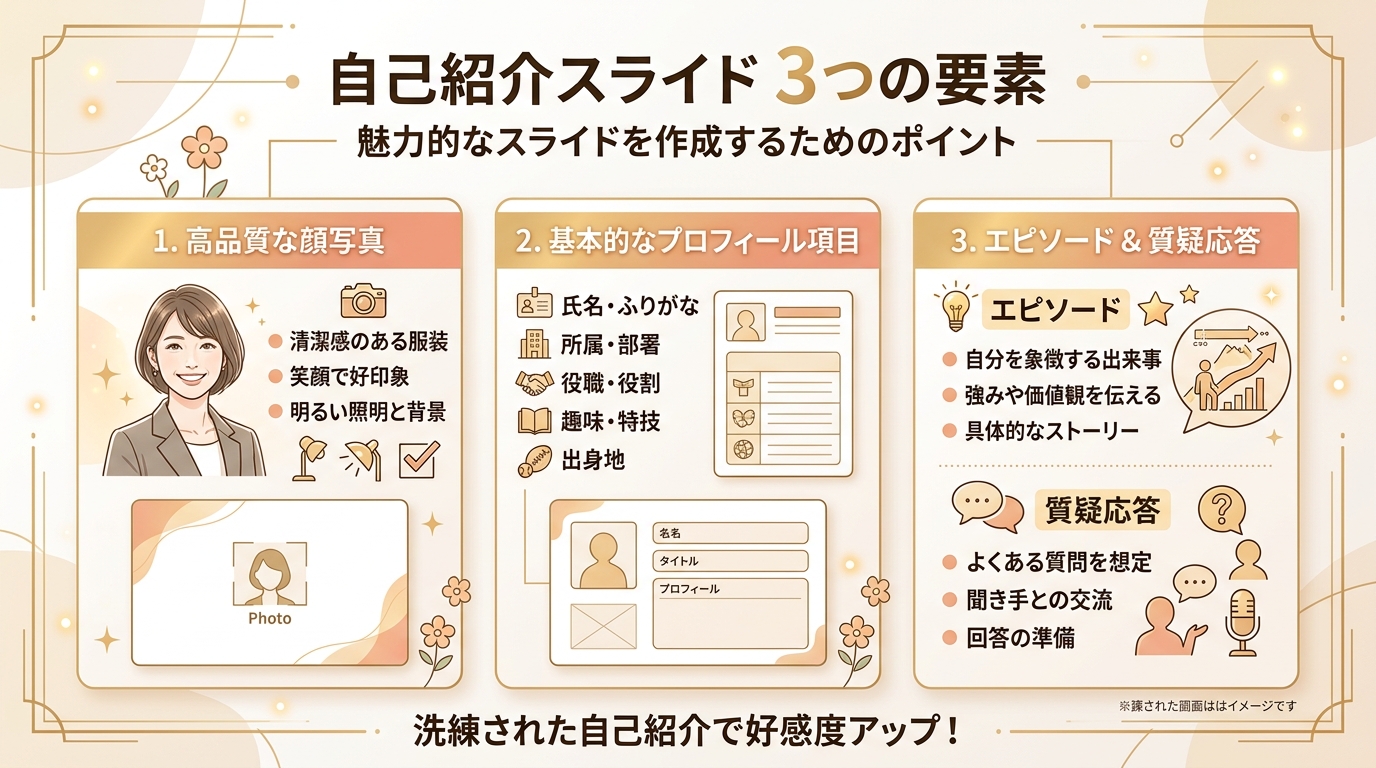 PowerPoint自己紹介スライドの3大構成要素図解