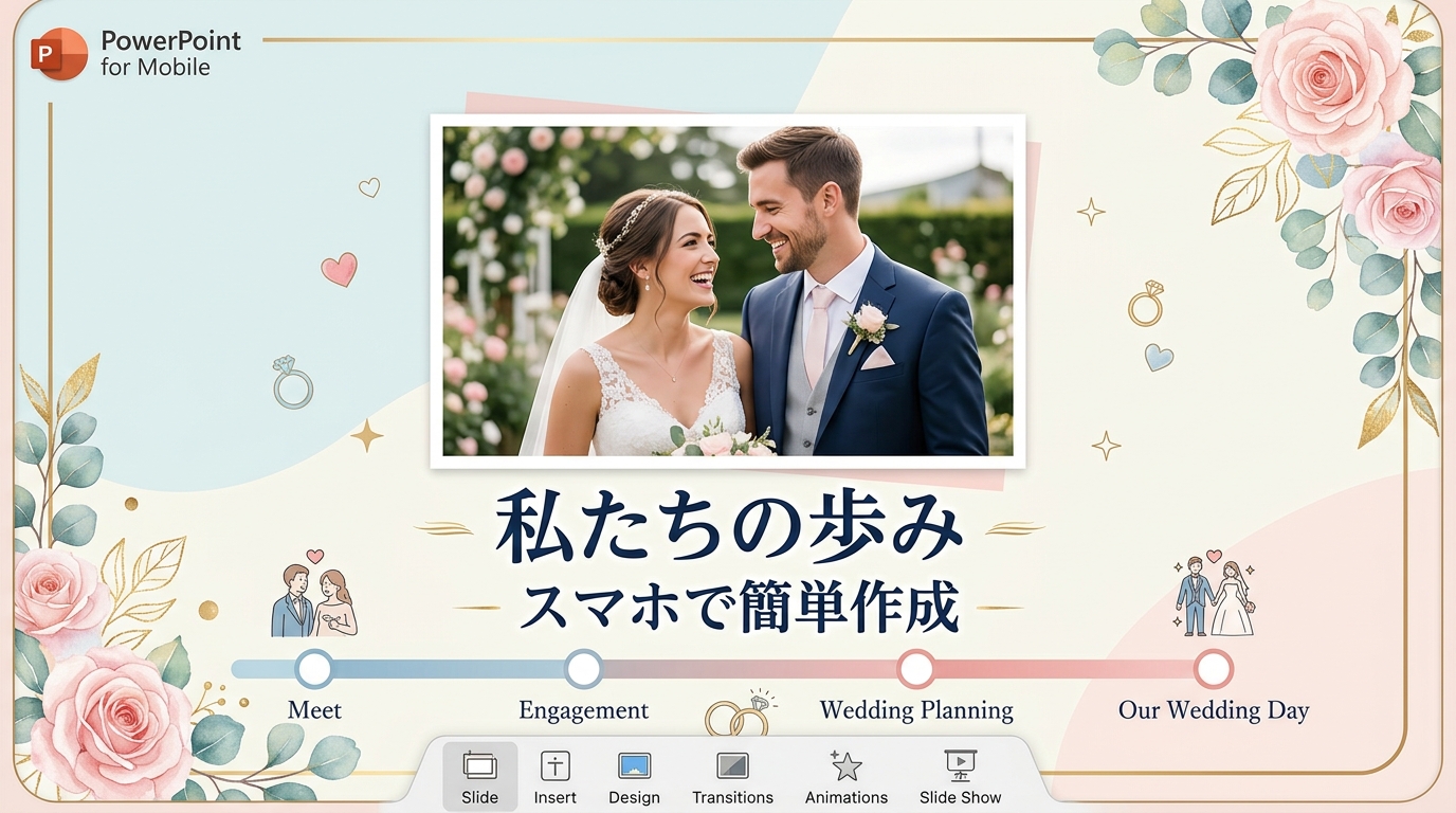 スマホ版PowerPointで制作したプロフィールムービーの上映画面スチル