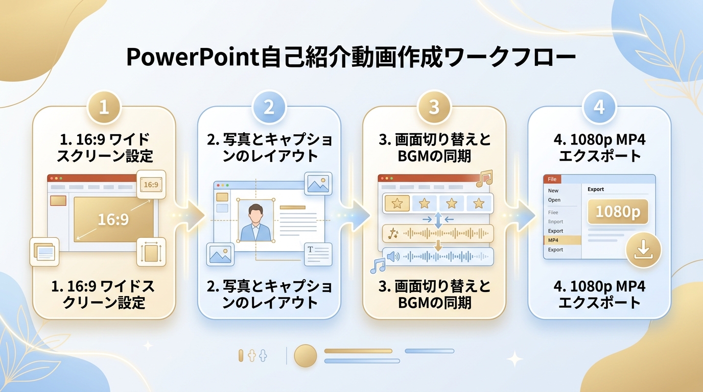 PowerPointでのプロフィールムービー自作4ステップ手順図解